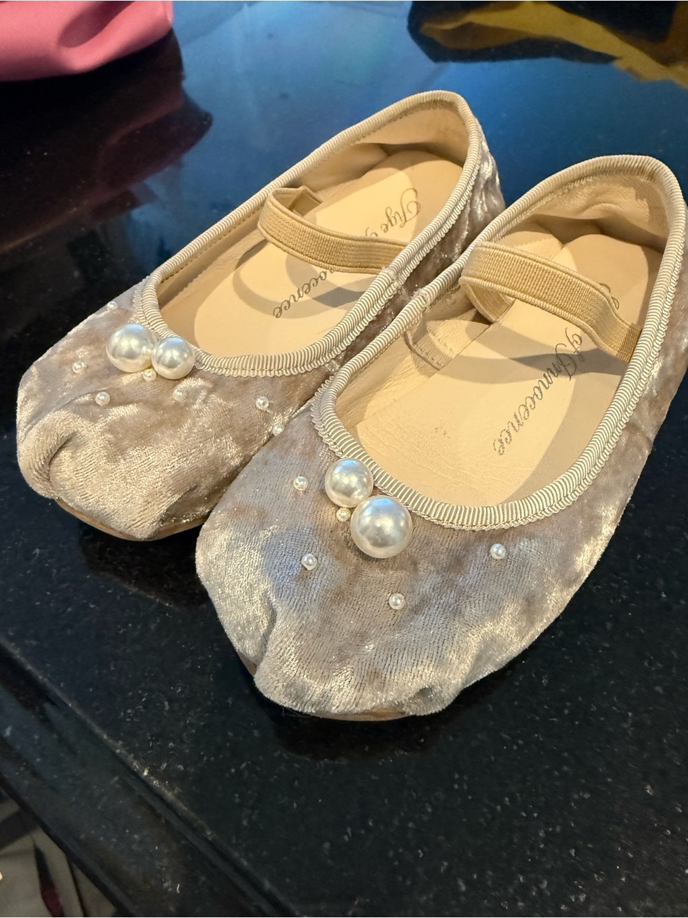 Girls Pearl-Accent Velvet Ballet Flats - Zelda by Age of Innocence